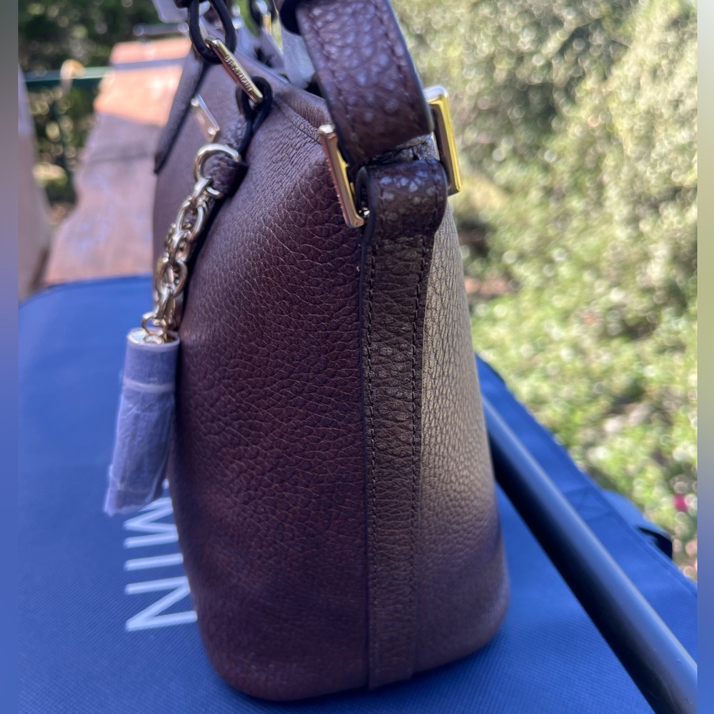 NWT Brahmin Mini-Asher Dark Brown Pebbled Leather Satchel Crossbody - Picture 6 of 13
